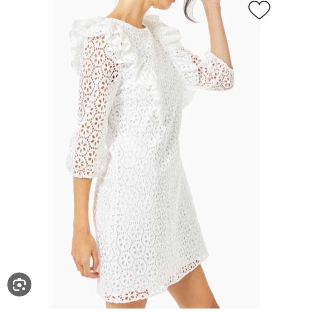 LILLY PULITZER PRIMM WHITE RUFFLE EYELET SHEATH DRESS SIZE MEDIUM